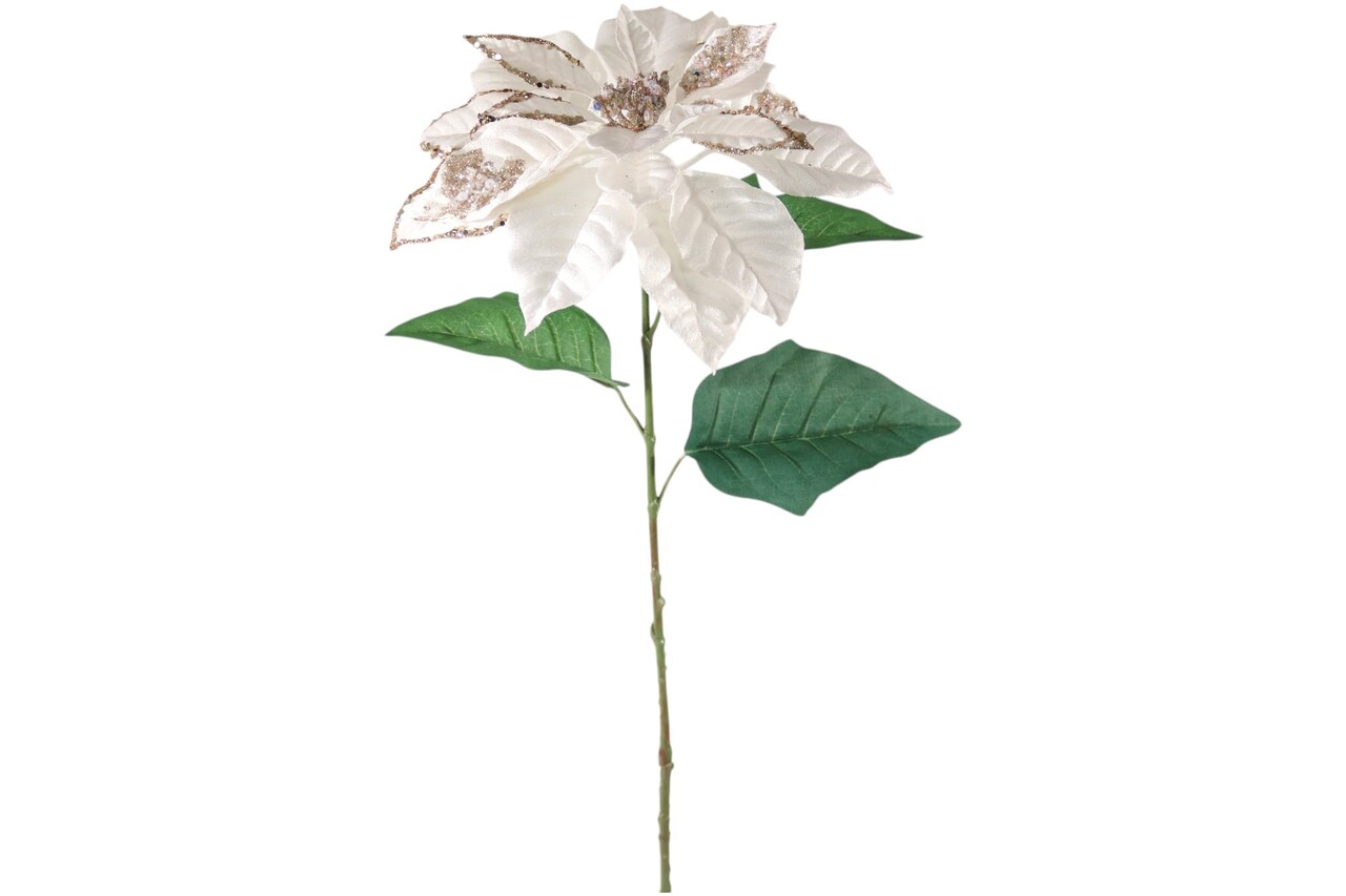 33" White Poinsettia – Artificial Holiday Décor Flower, Christmas Faux Plant for Home, Wreaths & Centerpieces, Set of 12